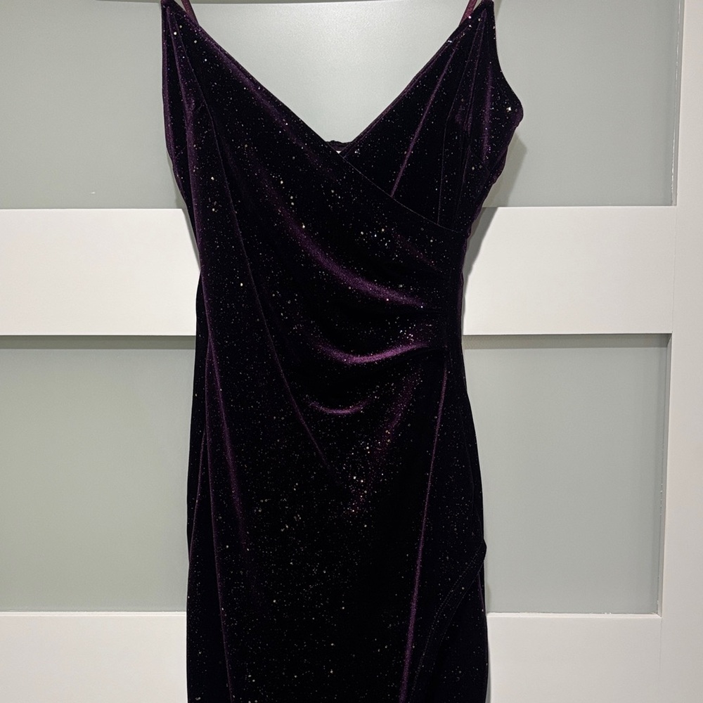 Honey and Rosie Plum Velvet Sparkle Strapless Dress